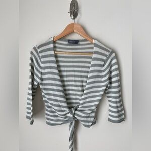 Wooden Ships x Paola Buendia Womens Gray Striped  3/4 Sleeve Sweater Shrug ML